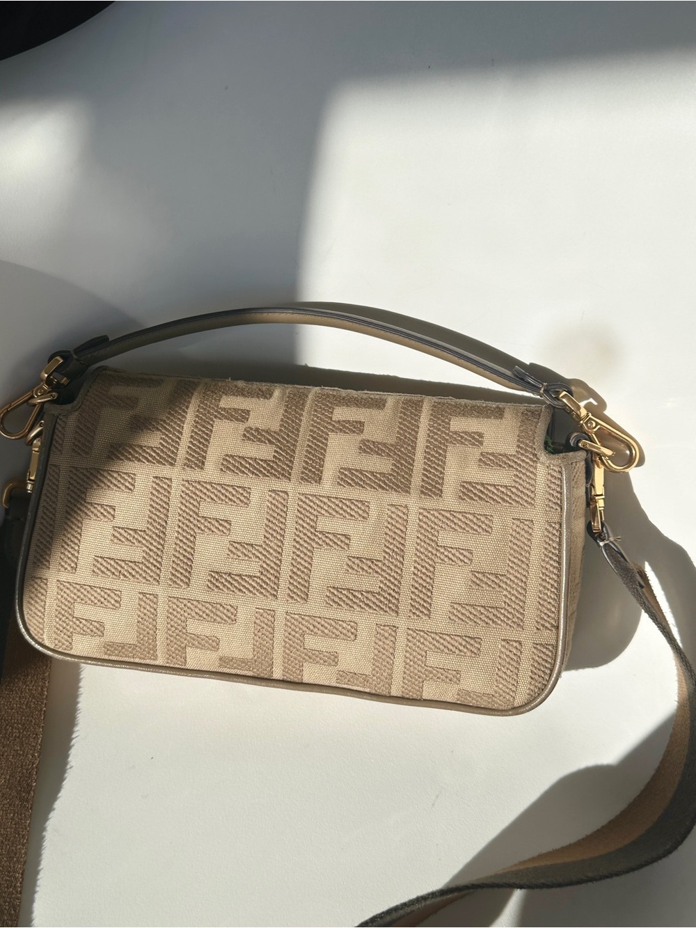 Fendi Baguette Zucca Monogram Canvas Bag M Beige Gold - Picture 2 of 16